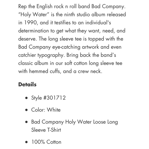 NWOT Bad Company Holy Water Long Sleeve Graphic T-Shirt White Women’s XS - Picture 8 of 8